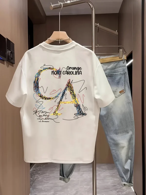 Men's T-shirt, 100% cotton, letter print, loose fit, versatile, casual, comfortable, simple, sporty style.